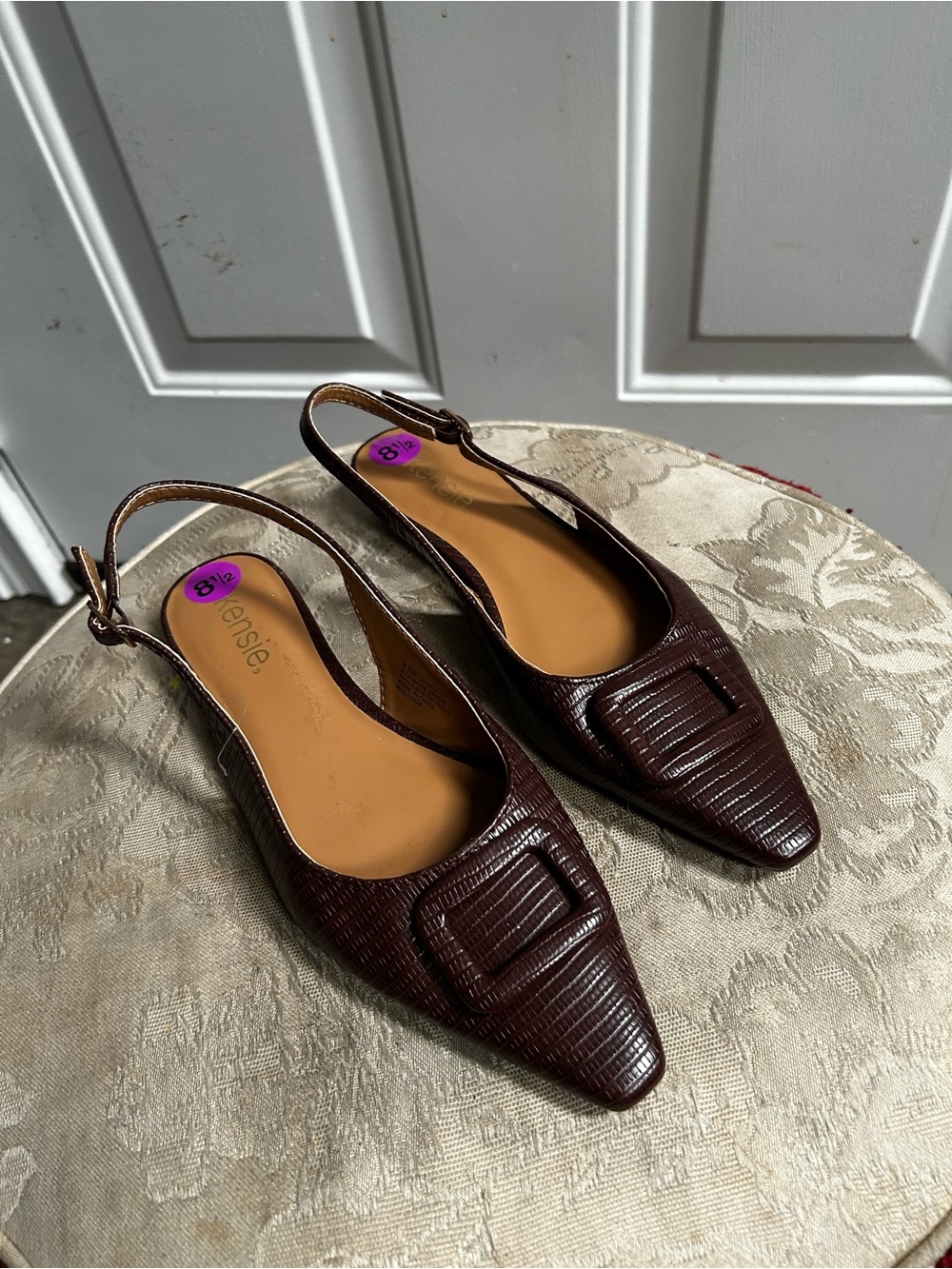 Kensie Women's Dark Brown Poppi Textured Slingback w/  buckle Flats Sz 8.5